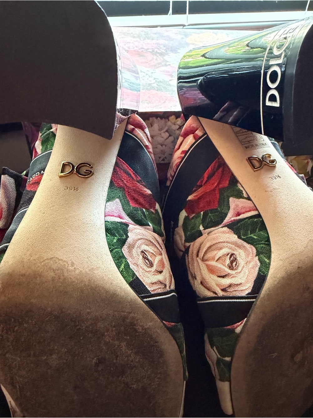 Dolce & Gabbana Black Floral Crystal Buckle Slide Sandals - Picture 7 of 9